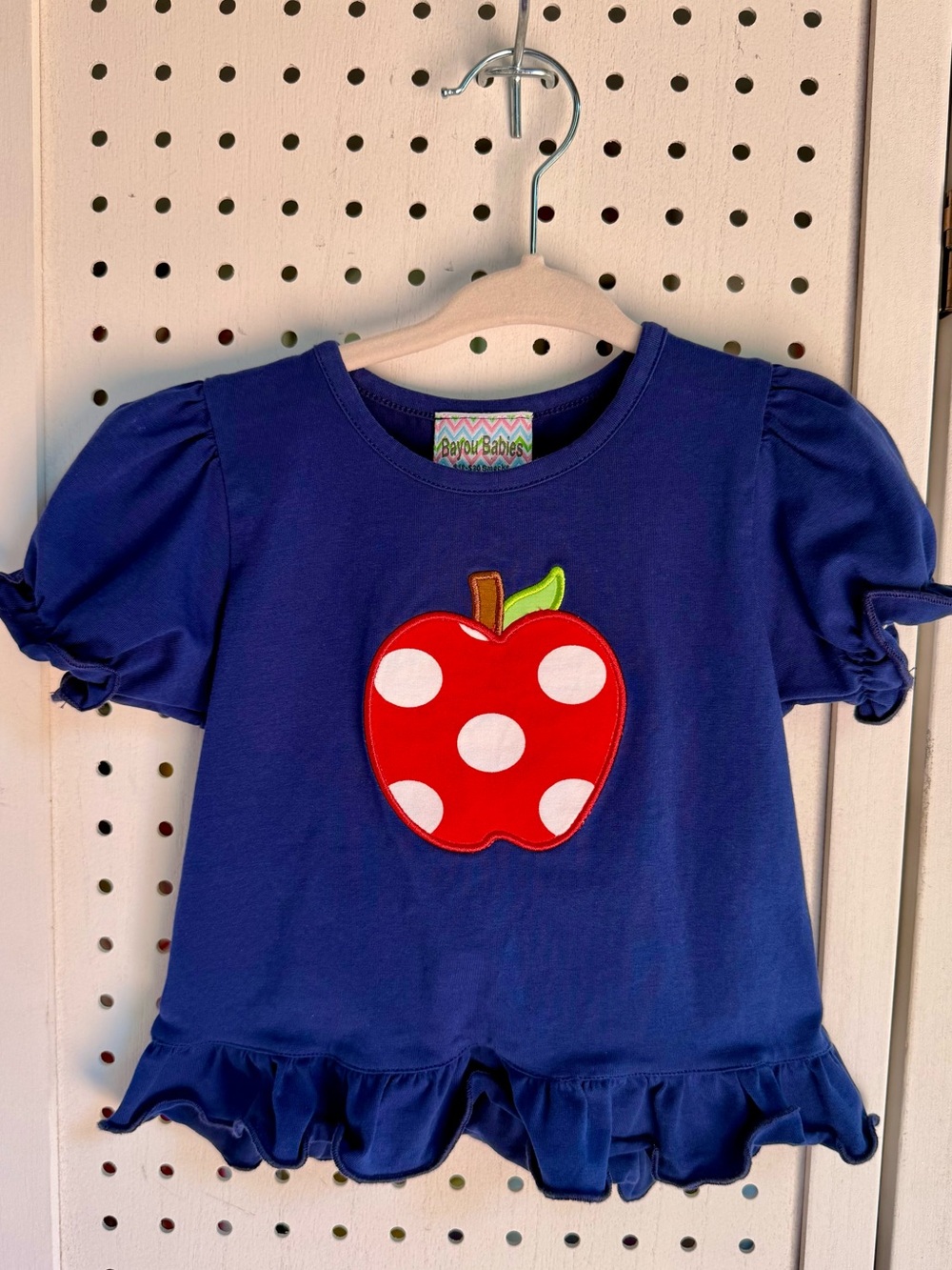 Bayou Babies Royal Blue Apple Applique Ruffle Tee 12M School / Fall